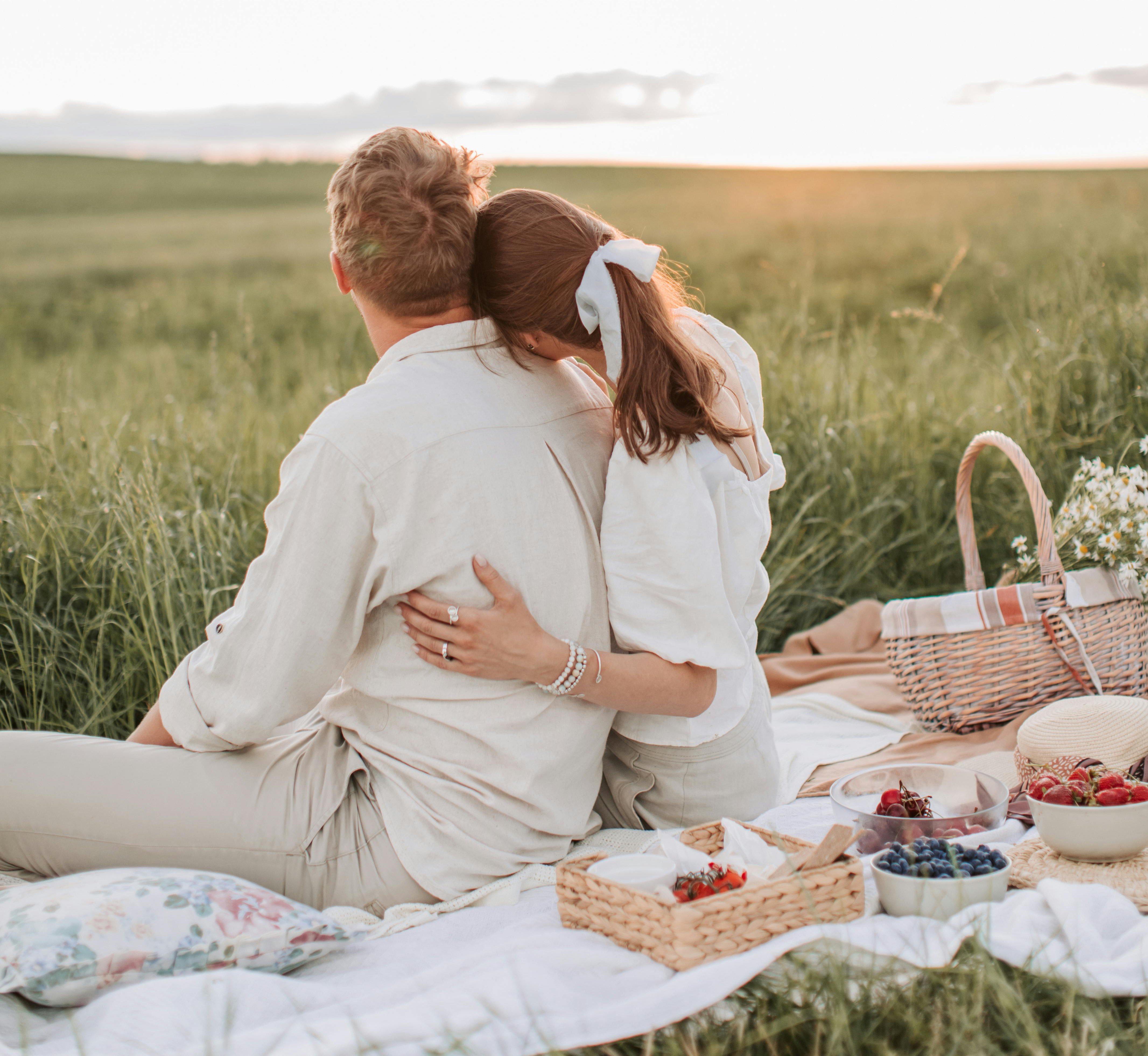 couple in love hugging and sitting together